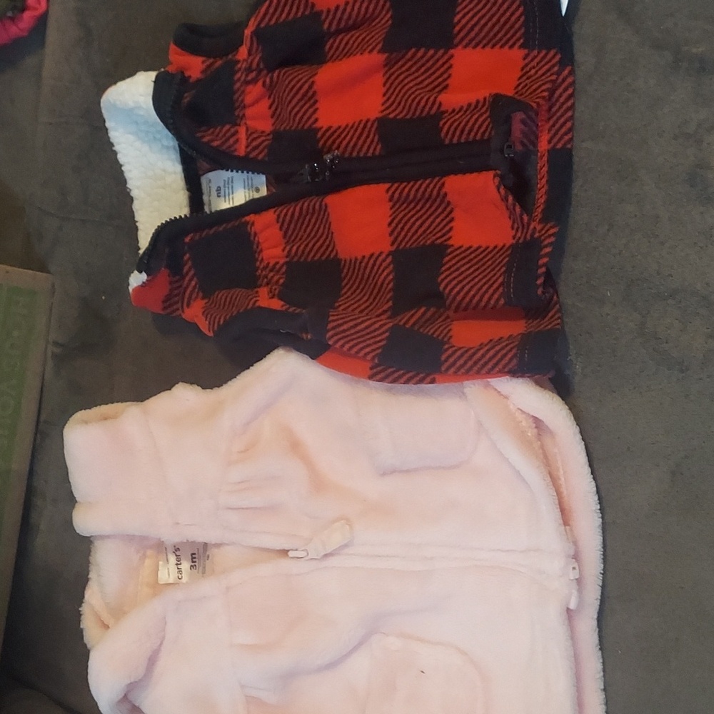 💥 3 for $10. Carters baby vests, pink one hooded and checked not